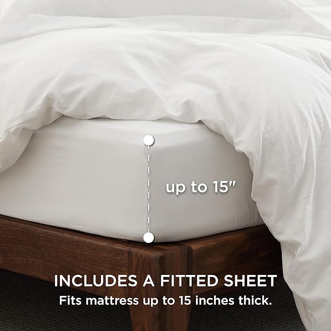 Bedsure Duvet Cover Queen Size with Fitted Sheet - 4 Pieces Prewashed Cotton-Like Extra Soft Bedding Set, Includes 1 Duvet Cover 90x90 Inches with Zipper Closure, 2 Pillow Shams, 1 Fitted Sheet, White