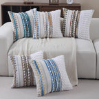 Boho Throw Pillow Covers 18x18 Set of 2 Farmhouse Decorative Couch Pillow Covers Neutral Accent Throw Pillows Covers Striped Outdoor Cushion Covers Square Textured Chenille Pillow Cases for Sofa Bed