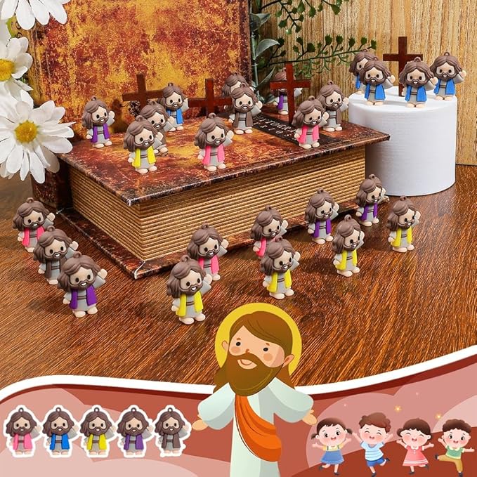 25 Pcs Little Jesus Figures - Mini Jesus Figures Toy to Hide and Seek Tiny Christ Savior Doll Religious Party Favors for Easter Church Sunday School Baptism Gift(Lively Colors)