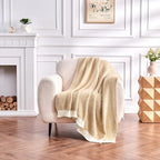 CozeCube Super Soft Fullfy Microfiber Reversible Knitted Blankets, Warm Cozy Fuzzy Plush Throw, Beige and White Melange Throw Blanket for Couch Bed Sofa, 60" x 80"