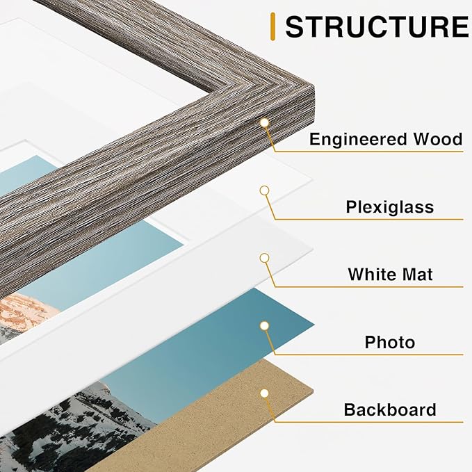 Vittanly 15 Pack Picture Frames Collage Wall Decor, Multi Sizes Including 3pcs 8x10, 6pcs 5x7 and 6pcs 4x6 Photo Frames, Gallery Frame Set for Wall or Tabletop Display, Black, Brown and Dark Grey