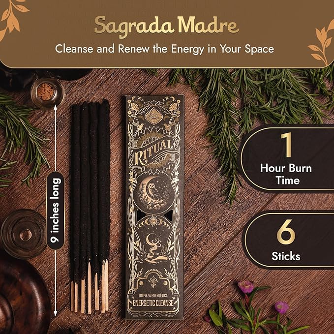 Ritual - Energetic Cleanse Incense Sticks, Purify & Refresh Your Space, 6 Sticks, 9 Inches Each, Natural Incense with Aromatic Concentrated Oil, Charcoal, Natural Binder & Salt - 1 Hour Burn Time