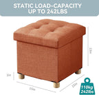 BRIAN & DANY Ottoman with Storage, Small Storage Ottoman for Dorm, Linen Folding Ottoman Foot Stool with Legs for Living Room and Bedroom, 15"x15"x15" - Orange
