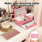Dajasan Jewelry Box for Girls Women, PU Leather Jewelry Organizer Box, 3 Layers Jewelry Gift Box for Christmas, Valentine's Day, Birthday, Mother's Day (Pink)