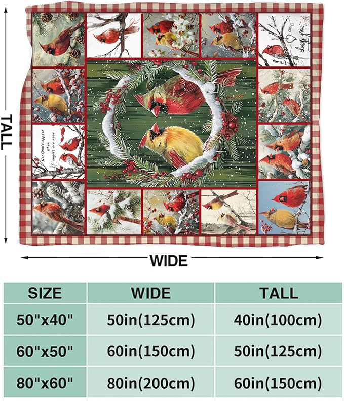 Bird Blanket for Boys Girls Christmas Red Birds Gifts Throw Blanket Cozy Plush Flannel Fleece Blankets for Bed Sofa Decor 40"x50"
