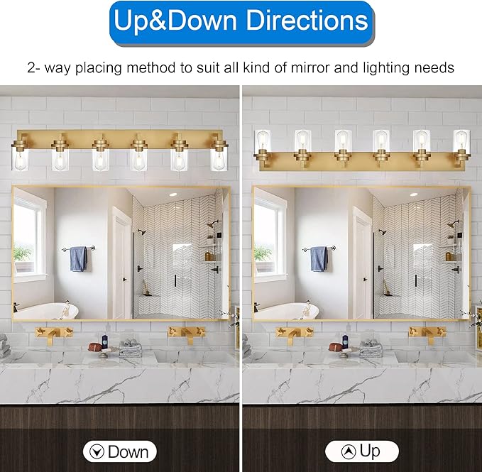 MELUCEE 6-Light Vanity Lights for Bathroom 45.3 Inches Length, Modern Bathroom Light Fixtures Wall Mount with Clear Glass Shade for Vanity Table/Over Sink/Kitchen, E26 Base