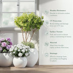 DTY Mount Sherman 21.1'' D x 16.7'' H (Pot Opening 14.6") Fiberstone Round Planter with Drainage Hole, Smooth Finishes, Weather Resistant for Indoor and Outdoor, 2 Extra Coco Mats - White, Large