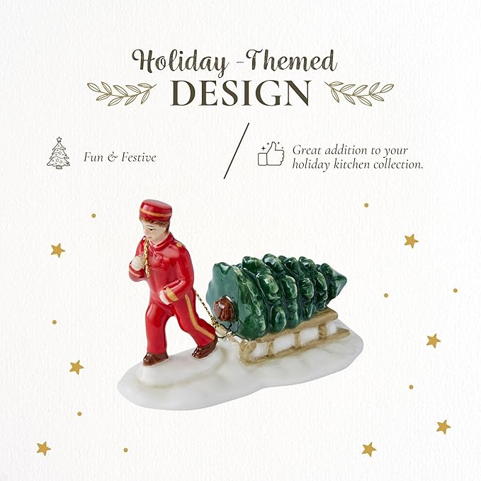 Spode Christmas Tree Miniature Village Bell Hop Figural Decoration, Holiday Figurine, Festive Tabletop Christmas Décor, Seasonal Home & Holiday Decoration Accent for Display