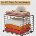 Widened & Heightened Closet Organizers And Storage Shelves With Top Board, Set of 3 Stackable Closet Shelf Organizer Storage Bin Basket For Clothes Sweaters,Space-saving, Sturdy,Wider Higher Size