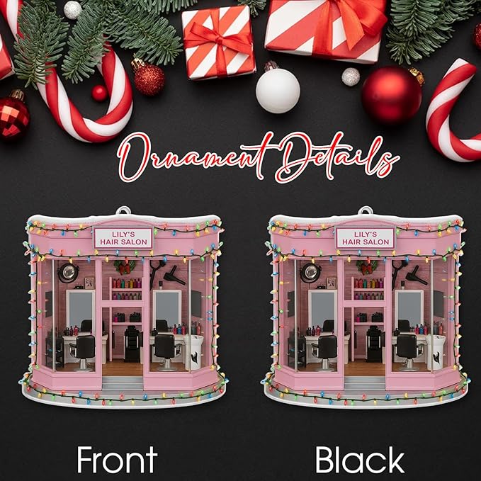 Personalized Hair Salon Christmas Ornament 2025, Flat Acrylic 2D Custom Name Ornament, for Stylist, Hairdresser Keepsake, Beauty Salon Christmas Tree Decoration