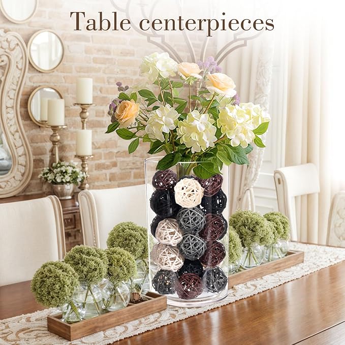 DomeStar 24PCS Brown Decorative Balls for Bowl Centerpiece, 2 Inch Rattan Balls Bowl Fillers Decor - Wicker Twig Orbs Spheres, Wedding Home Vase Table Decor
