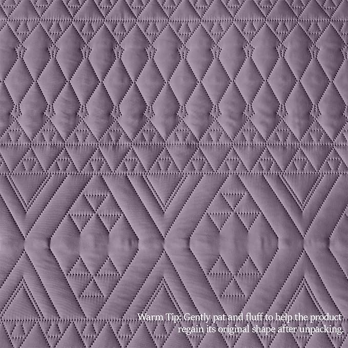 akkialla Twin Quilt Set, Grayish Purple Lightweight Microfiber Bedspread Coverlet, Boho Geometric Pattern, Soft All-Season Bedding, 2-Piece (1 Quilt, 1 Pillow Sham) | Breathable fabric, Modern style