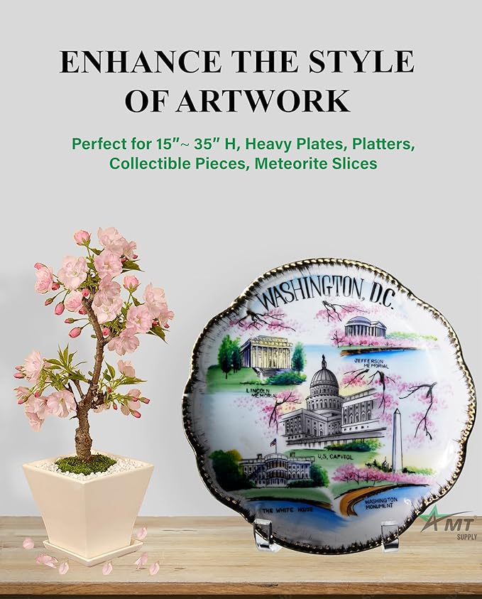 AMT 10 Inch 2 Pack Plate Stands for Display - Holder Stand + Acrylic Frame Holder Picture, Decorative Plate, Book, Photo Easel