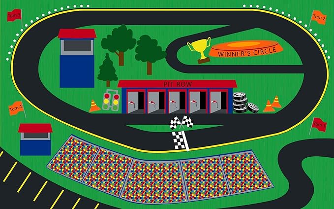 KIDCARPET.COM Racetrack Play Mat Rug | Interactive Activity Carpet for Preschool Playroom Toy Car Track, 4' x 6'