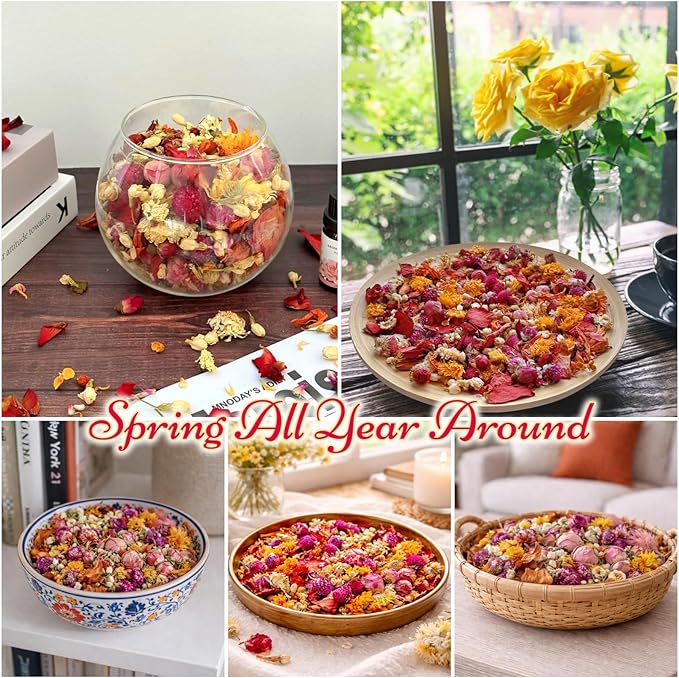Valentine Potpourri Bowl Filler, Rose Scented Potpourri Bowl Filler with Dried Flowers, Spring Potpourris Gifts for Natural Home Decor, Birthday, Valentine’s Day, Mother’s Day, Housewarming, Holiday