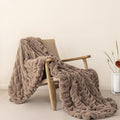 Sophia & William Ruched Faux Fur Throw Blanket Bed Blanket - Luxury Lightweight Plush Fuzzy Cozy Soft Blankets, Brown, 60" x 80"