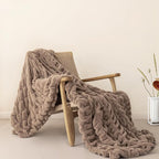 Sophia & William Ruched Faux Fur Throw Blanket Bed Blanket - Luxury Lightweight Plush Fuzzy Cozy Soft Blankets, Brown, 60" x 80"