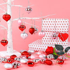 CCINEE 36pcs Valentine's Day Heart Shaped Ornaments, Red Pink Silver Plastic Heart Shaped Baubles Romantic Valentine's Day Hanging Decorations for Home Valentine Tree Wedding Anniversary Party