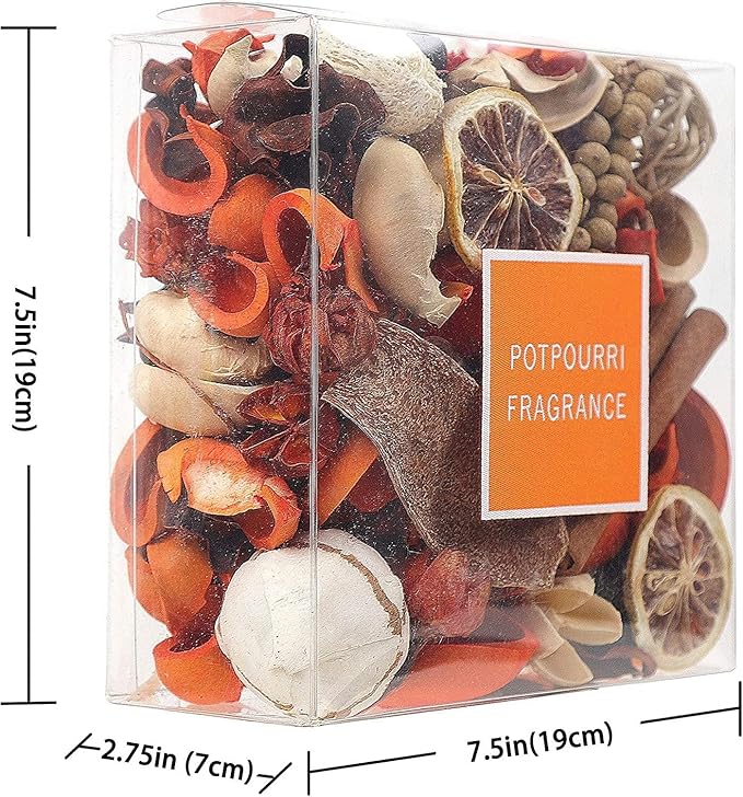 Qingbei Rina Orange Potpourri Bowl Filler, Cinnamon Scented Potpourri Dried Flowers, Decorative Vase Filler,Home Fragrance, Bathroom Decor,14 oz,(Citrus Orange)