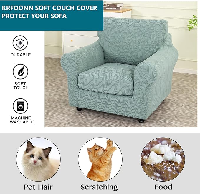 KRFOONN 2 Piece Chair Covers Printed Sofa Covers Couch Covers Washable Armchair Sofa Couch Slipcover Furniture Protector with Elastic Bottom for Living Room (Armchair, 68), Small