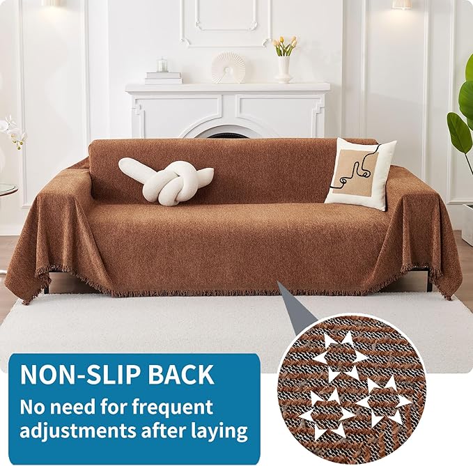 HAOMAIJIA Non Slip Couch Cover Sofa Covers for 2 Cushion Couch Washable sectional Couch Covers for Dogs pet Furniture Protector Couch Cover Blanket for Living Room (Brown, 71"x102")