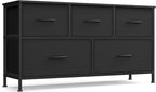 SONGMICS Dresser for Bedroom, Chest of Drawers, Steel, MDF, 5 Non-Woven Fabric Drawers, Storage Organizer Unit, Closet, Entryway, Ink Black and Ebony Black ULGS322B01S