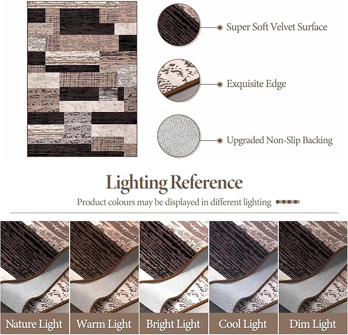 FlyDOIT Modern Geometric Patchwork Area Rug, 7x10 Chocolate Large Rugs for Living Room, Rockwood Collection Indoor Rugs for Bedroom, Throw Carpet Floor Decor for Entryway Dining Room Office Nursery