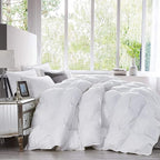 Luxurious Goose Down Feather Fiber Comforter Duvet Insert, Exquisite Pinch Pleat White Design, Oversize Palatial King White 128 x 98, Premium Baffle Box 100% Egyptian Cotton, 80 oz Fill Weight