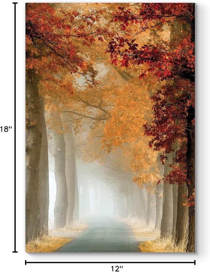 Renditions Gallery Canvas Nature Wall Art Home Paintings & Prints Misty Autumn Forest Avenue Romantic Modern Wall Hanging Decorations for Bedroom Living Room Office Kitchen - 12"x18" LT06