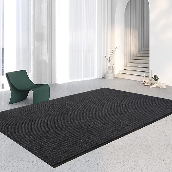 3x10Ft Commercial Indoor Outdoor Rug Grey Brush Step Entrance Floor Mat Commercial Runner Rugs with Rubber Backing for Hallways