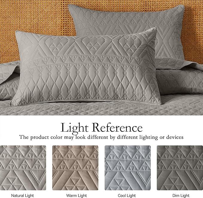 akkialla Full/Queen Size Quilt Bedding Set,Dark Grey Lightweight Microfiber Soft Bedspread,Modern Style Geoetric Pattern Coverlet Set for All Seasons,3 Piece(1 Quilt,2 Pillow Shams)
