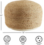 Urban Lifestyle Circular Natural Jute Braided Pouf Ottoman and Footrest, 18"x18"x10"H