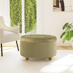 Homepop Home Decor | Button Tufted Velvet Round Storage Ottoman | Ottoman with Storage for Living Room & Bedroom, Light Sage Green Velvet
