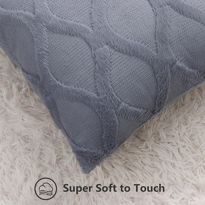 decorUhome Spring Euro Sham Throw Pillow Covers 24x24 Inch Set of 2, Soft Plush Faux Fur Wool Blue Grey Couch Pillow Covers, Decorative Neutral Pillow Cases for Bed Sofa Living Room Home Decor