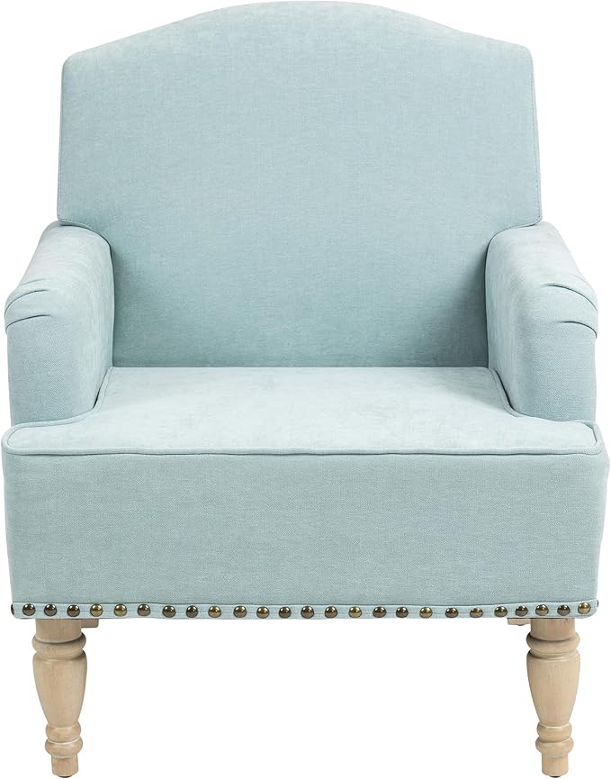 KEIKI Modern Accent Chair for Living Room and Bedroom,Upholstered Fabric Club Chair with Nailhead Trim, Solid Wood Frame, Retro Wooden Legs, Single Sofa Chair for Lounge and Reading
