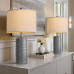 PoKat 23" Ceramic Dark Gray Table Lamps Set of 2 for Living Room, Modern Bedside Lamps for Bedroom, Farmhouse Nightstand Lamp for Home Office Guest Room Sideboard Entryway Decor Gifts