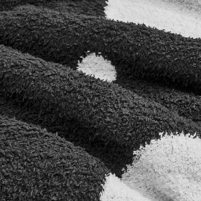 CozeCube Super Soft Fullfy Microfiber Reversible Knitted Blankets, Warm Cozy Fuzzy Plush Throw, Black and White Polka Dot Throw Blanket for Couch Bed Sofa, 50" x 60"
