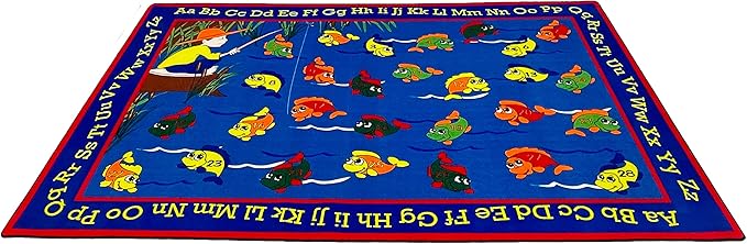 KIDCARPET.COM Lazy River Fishing Rectangle Classroom Rug | Bordered Area Rug for Preschool Daycare Learning, 7'6" x 12'