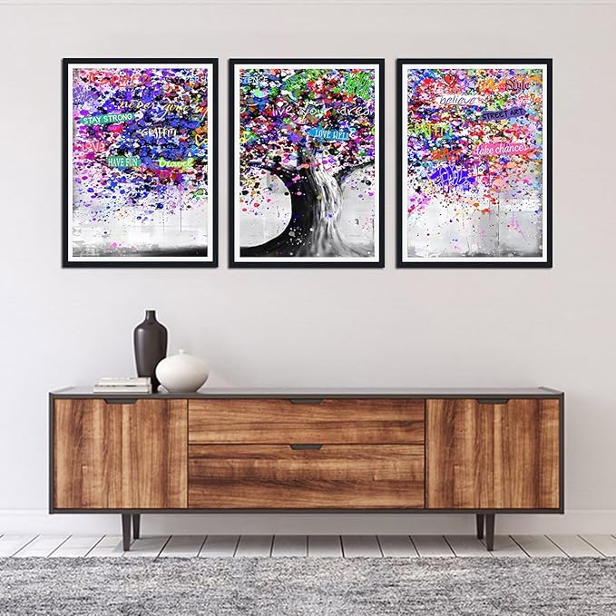 Novatique Tree Wall Art for Bedroom Colorful Painting Wall Art Living Room Graffiti Picture Poster Ready to Hang Home Decoration,16" x 24" x 3pcs