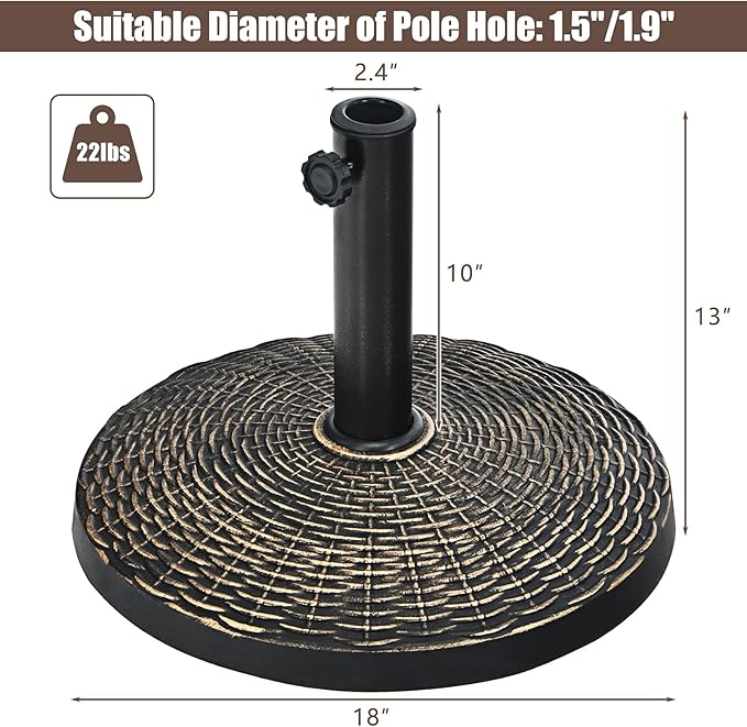 Tangkula 22 LBS Patio Umbrella Base, Round Outdoor Umbrella Stand W/Adjustable Knob, Rattan Pattern, All-Weather Umbrella Base Holder for Poolside, Yard, Street
