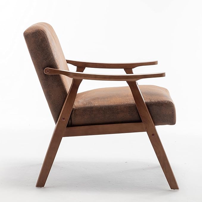 Accent Chair with Microfiber Upholstery and Solid Wood Frame, Classic Mid-Century Modern Living Room Furniture for Extra Seating, Brown