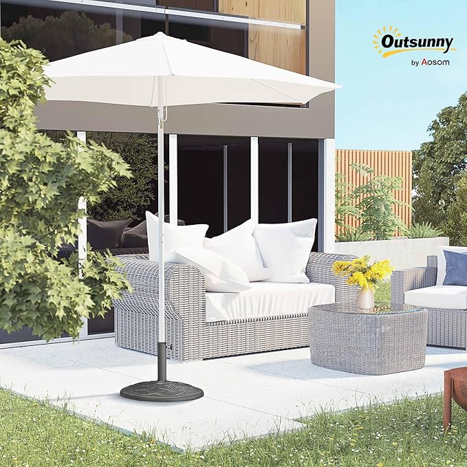 Outsunny 22" 42 lbs Round Resin Umbrella Base Stand Market Parasol Holder with Beautiful Decorative Pattern & Easy Setup, for Φ1.5, Φ1.89 Pole, for Lawn, Deck, Backyard, Garden, Bronze