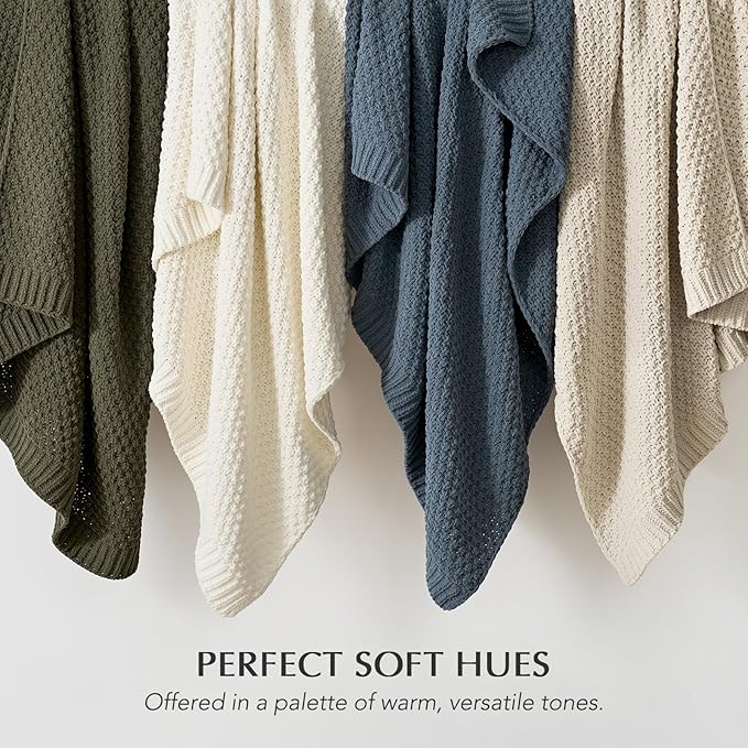 EVERGRACEHOME Chunky Chenille Knit Throw Blanket for Couch, Soft Luxurious Moss Stitch Blankets for Bed, Cozy Decorative Farmhouse Knitted Throws for Sofa, Beige, 60" x 80"