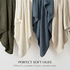 EVERGRACEHOME Chunky Chenille Knit Throw Blanket for Couch, Soft Luxurious Moss Stitch Blankets for Bed, Cozy Decorative Farmhouse Knitted Throws for Sofa, Beige, 50" x 60"