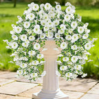 Artificial Hanging Flowers for Outdoors, 2 PCS UV Resistant Faux Silk 150 Morning Glory Each Trailing Vines, Fake Plants for Spring Outdoor Garden Planter Porch Patio Decoration, White