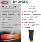 Hem Incense Sticks Variety Pack Set of 5 Packs (12 Stick x 5 Pack,60 Sticks), Hem Scentwrap 11 inches Natural Hand Dipped Insenses with Raajsee Incense Holder Bundle, Free from Chemicals Non Toxic