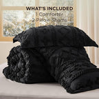 Bedsure Tufted Boho Comforter Set Oversized Queen - Black Boho Bed Set, GentleSoft™ 3 Pieces Farmhouse Shabby Chic Embroidery Bedding, Gifts for Woman, Soft Jacquard Comforter for All Seasons