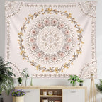 Lifeel Bohemian Tapestry Wall Hanging, Mandala Floral Medallion Hippie Tapestry with Aesthetic Wreath Design, Wall Decor Blanket for Bedroom Home Dorm 36×48 inch