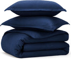 Bedsure Cotton Duvet Cover Set - 100% Cotton Waffle Weave Navy Duvet Cover California King, GentleSoft™ and Breathable Cal King Bedding Set for All Season, 3 Pieces, 104"x98"