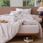 MooMee Striped Duvet Cover Set 100% Washed Cotton Linen Like Textured Breathable Durable Soft Comfy (Heathered Greyish Pink Pinstripes, Palatial King/Oversized King 120"x98")
